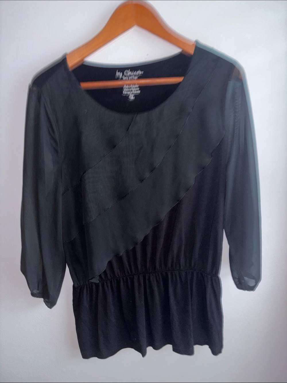 Chico's Black Layered Ruffle Long Sleeve blouse